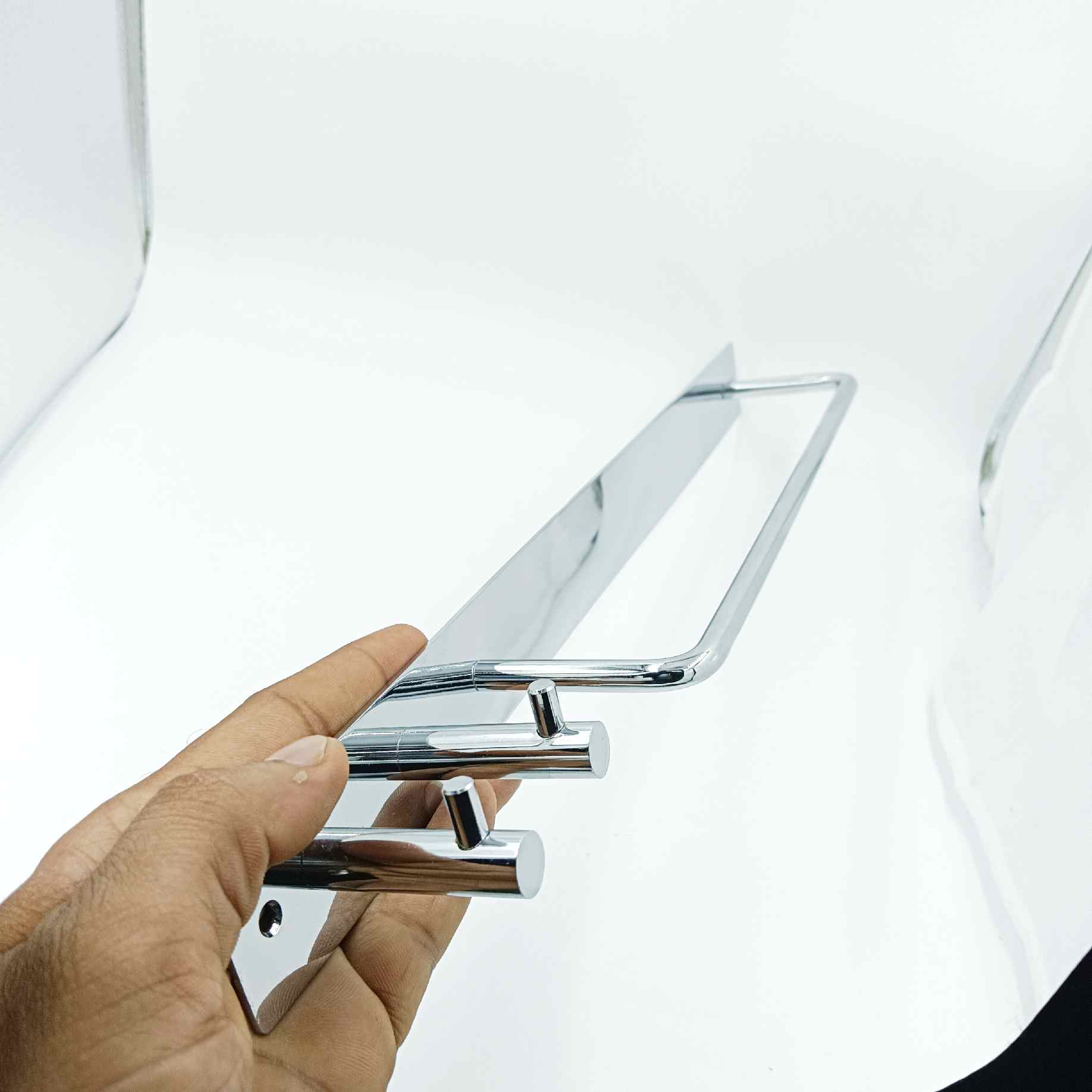 Stainless steel Towel rod with hooks 15" small towel hanger for wash basin black/c.p (1150)