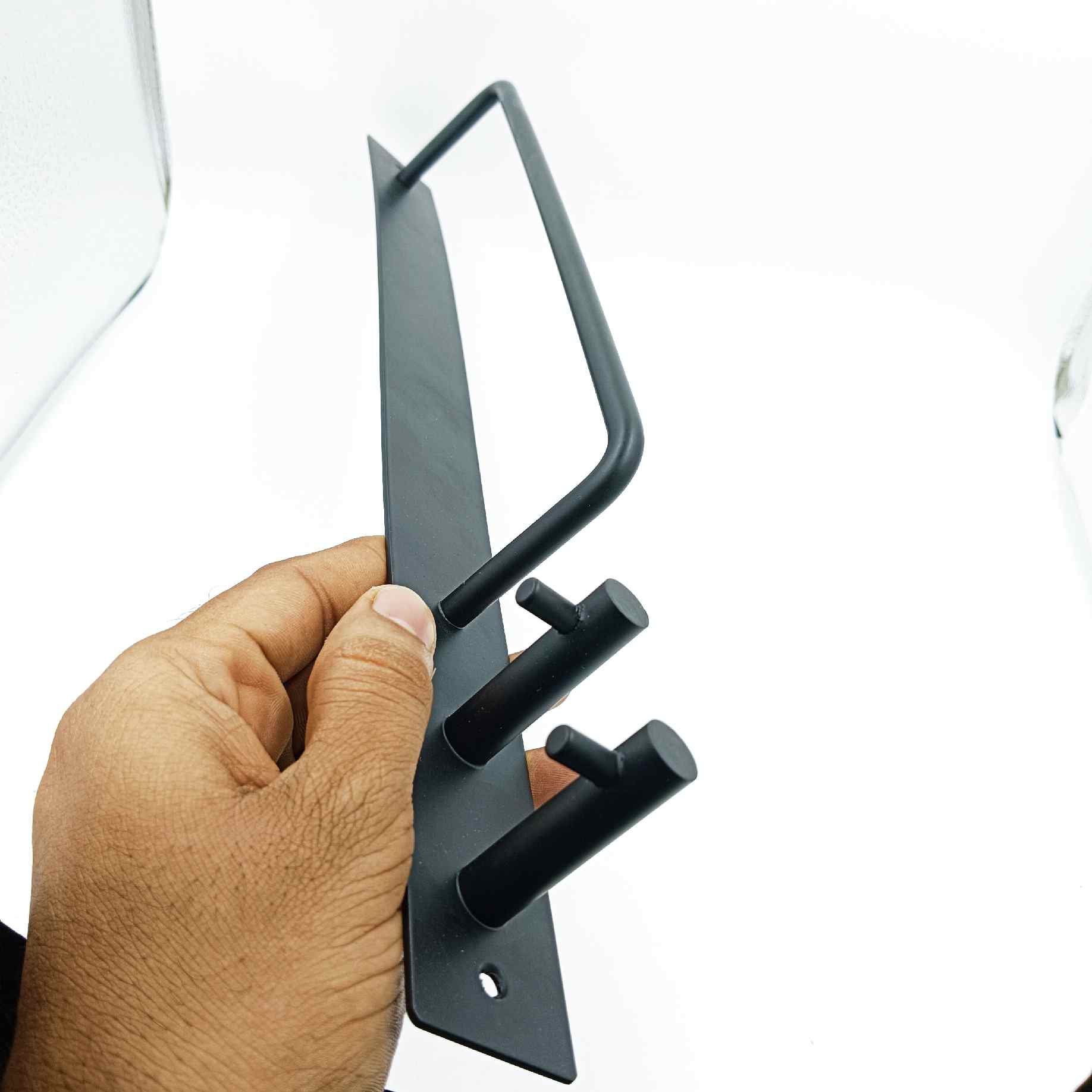 Stainless steel Towel rod with hooks 15" small towel hanger for wash basin black/c.p (1150)