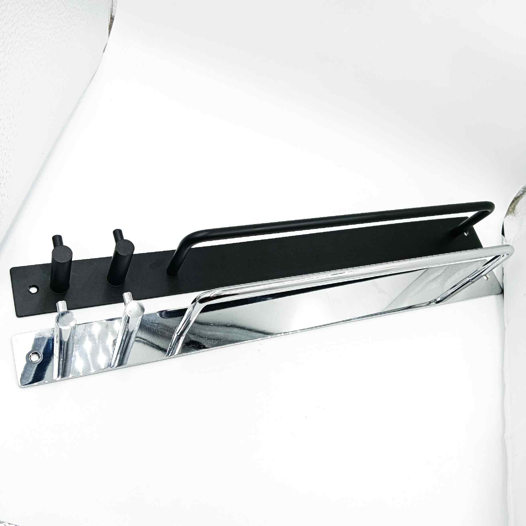 Stainless steel Towel rod with hooks 15" small towel hanger for wash basin black/c.p (1150)