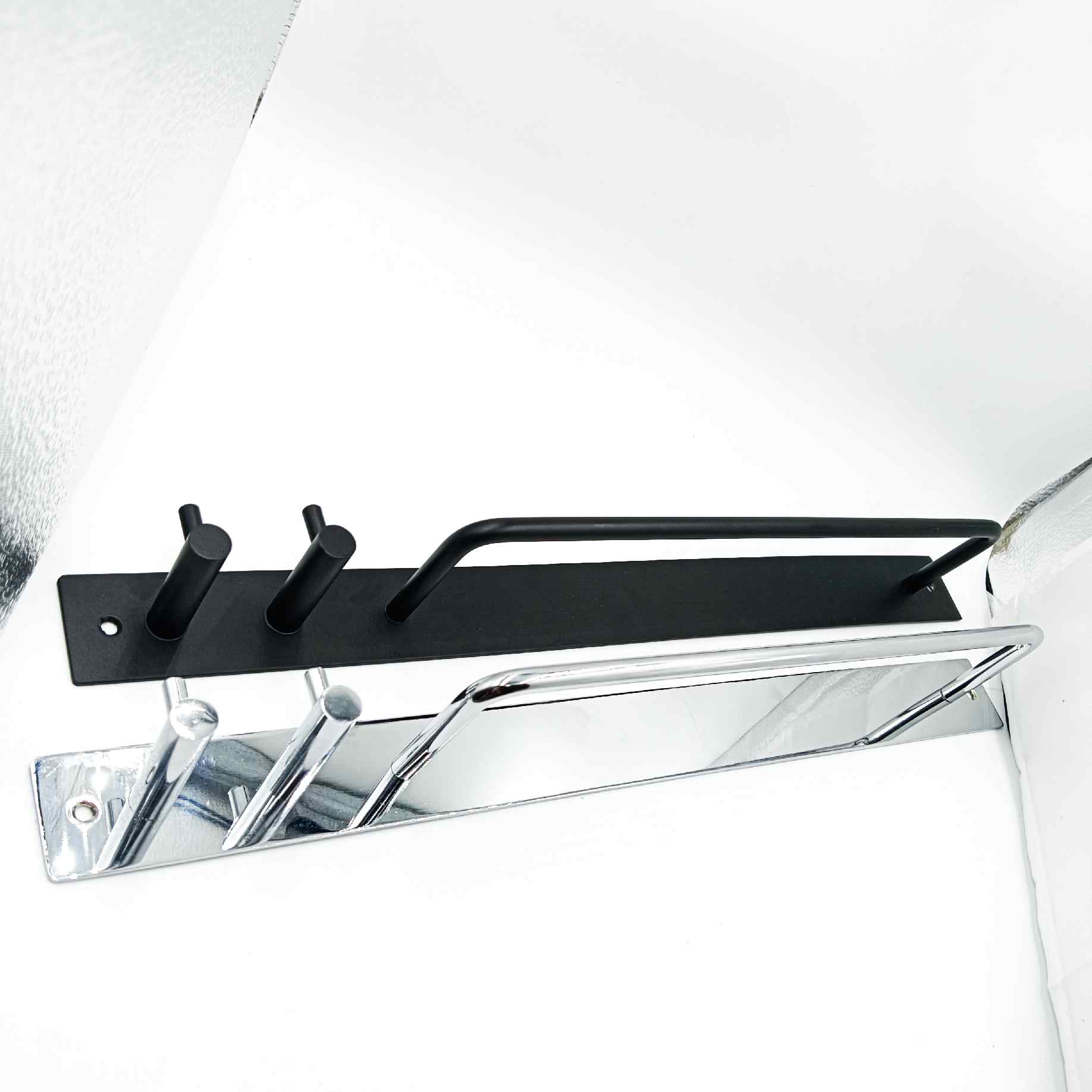 Stainless steel Towel rod with hooks 15" small towel hanger for wash basin black/c.p (1150)