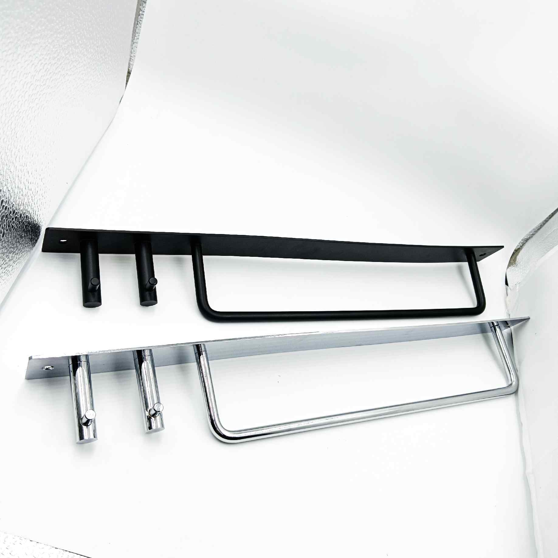 Stainless steel Towel rod with hooks 15" small towel hanger for wash basin black/c.p (1150)