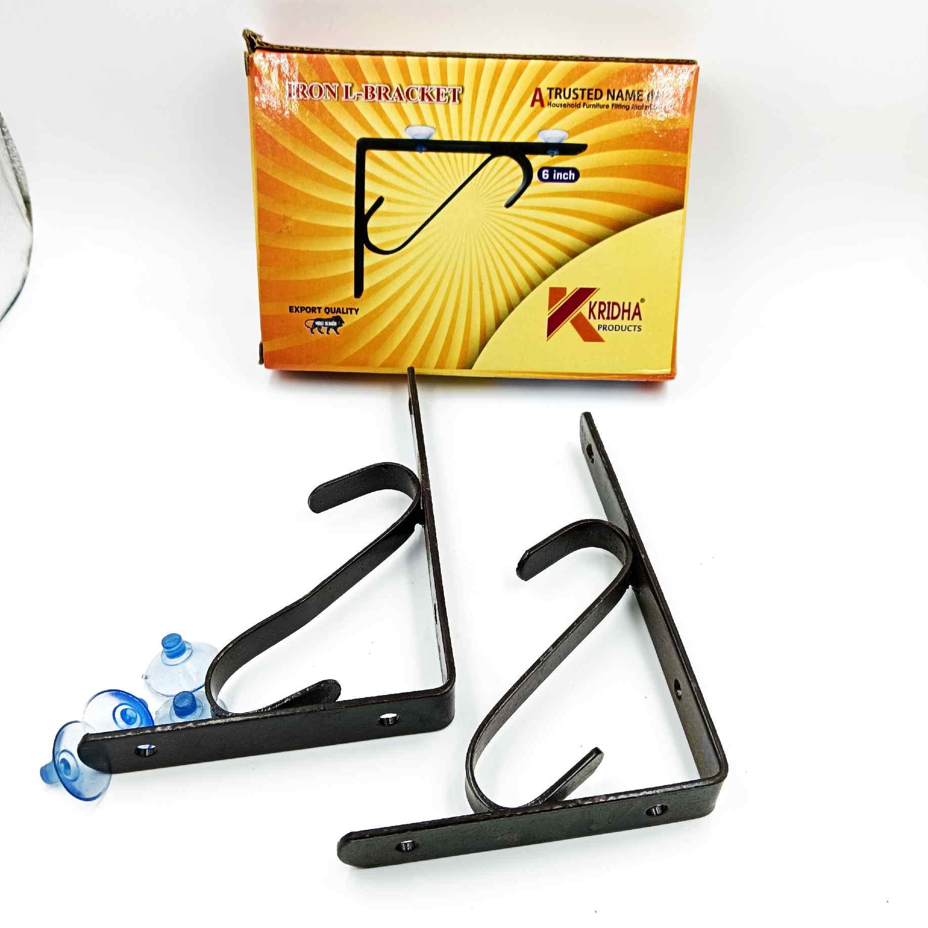 L clamp brown coated 2pc pack with vaccum bush for glass and plywood 6",8".10",12" (1279)