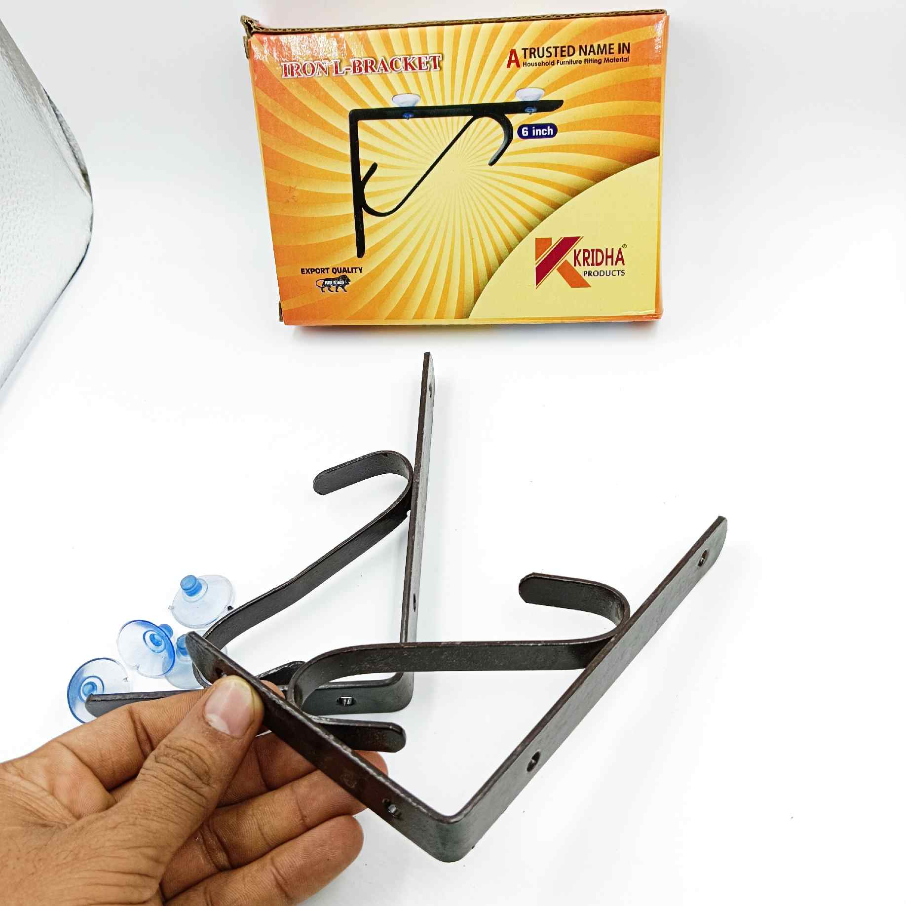 L clamp brown coated 2pc pack with vaccum bush for glass and plywood 6",8".10",12" (1279)