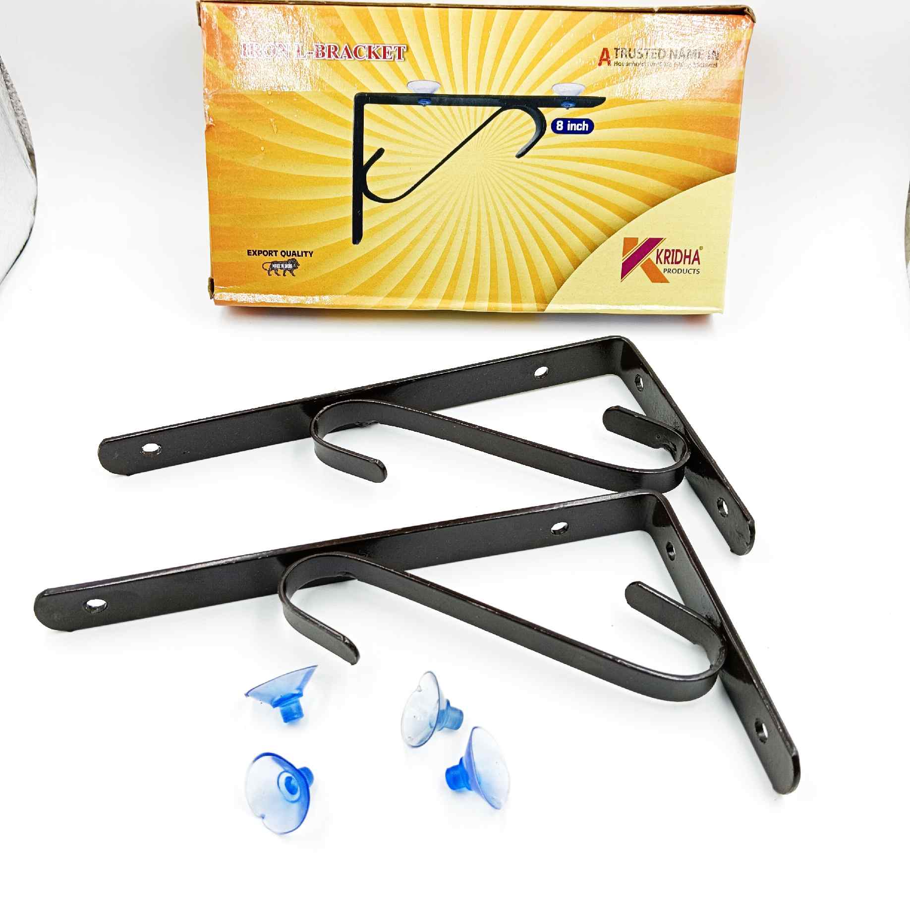 L clamp brown coated 2pc pack with vaccum bush for glass and plywood 6",8".10",12" (1279)