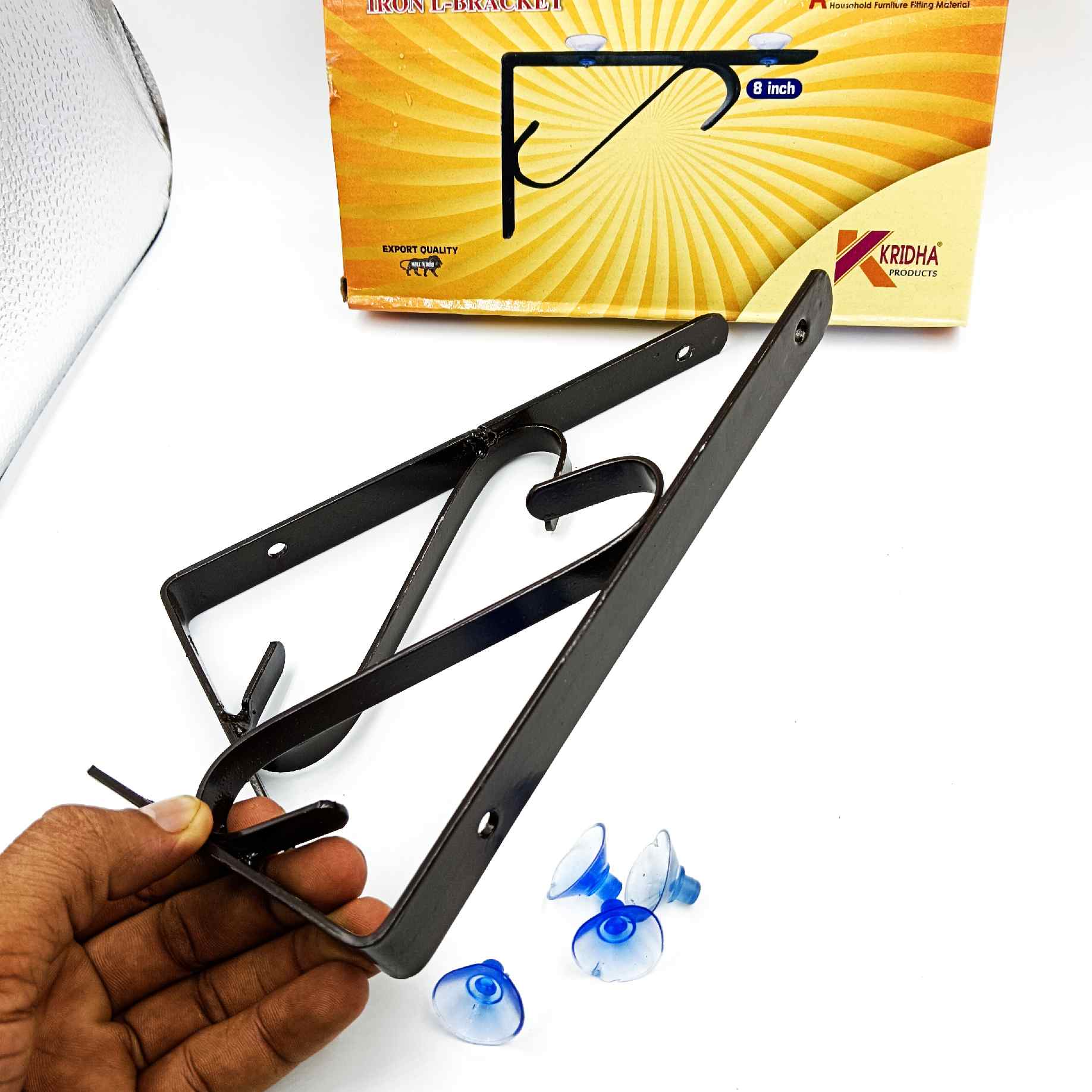 L clamp brown coated 2pc pack with vaccum bush for glass and plywood 6",8".10",12" (1279)