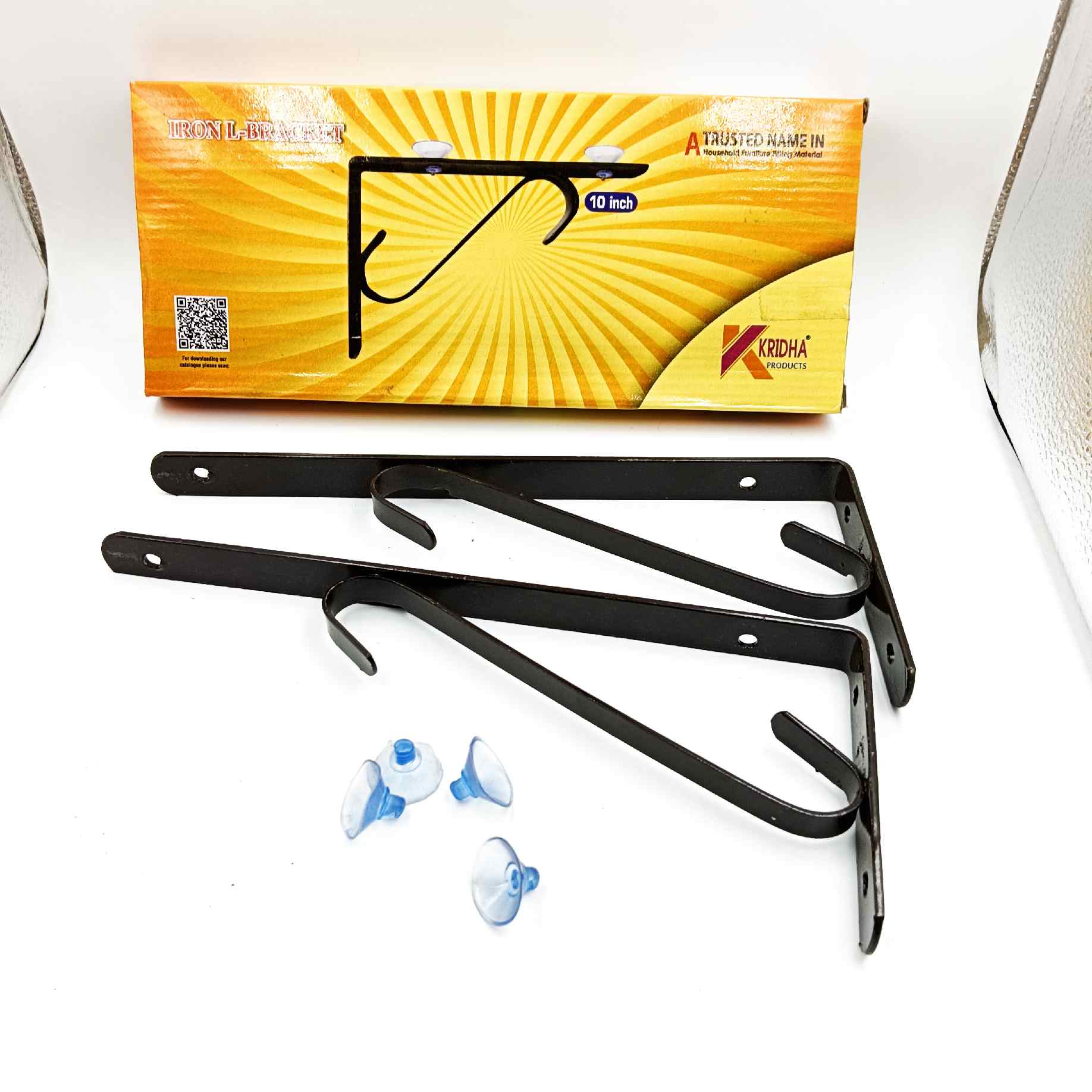 L clamp brown coated 2pc pack with vaccum bush for glass and plywood 6",8".10",12" (1279)