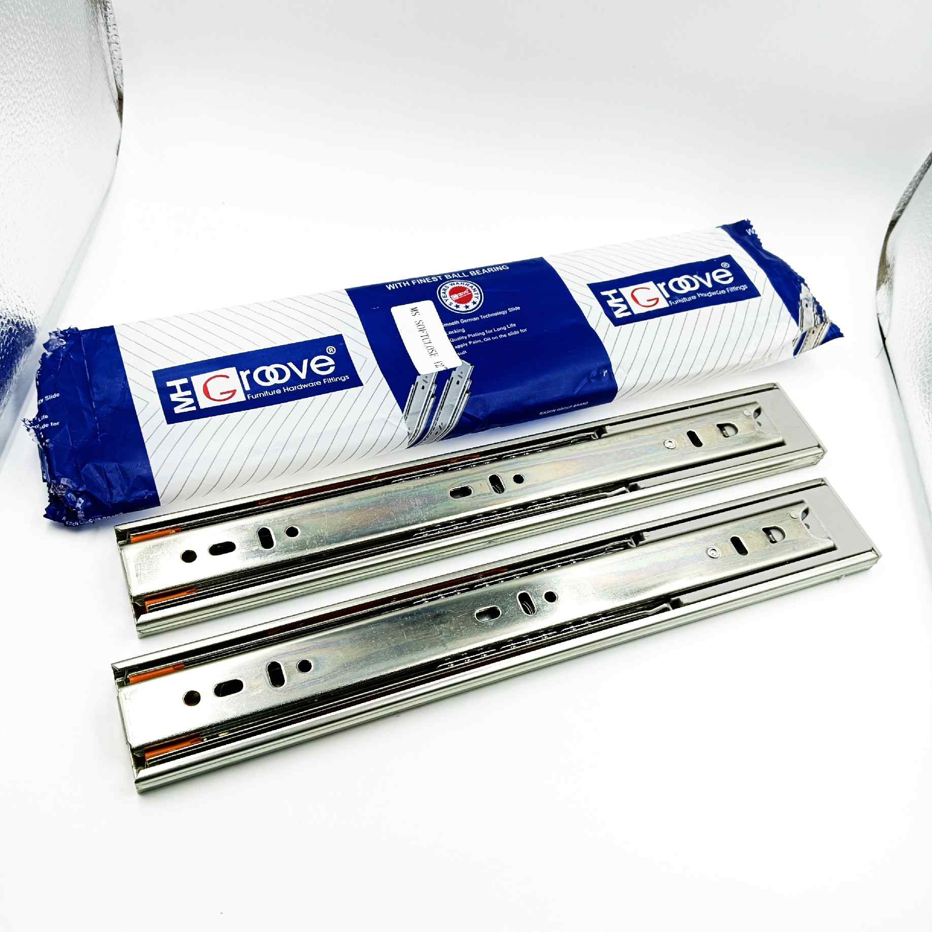 Telescopic channel soft close 35kg capacity drawer channel zinc heavy ball bearing12",14",16",18",20"( MH groove) (1412)