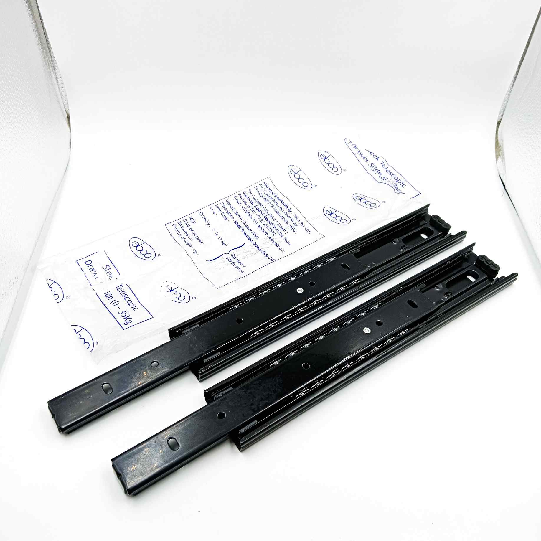 Ebco Telescopic channel 35kg capacity drawer channel black heavy ball bearing 10",12",14",16",18",20",22",24" (1413)