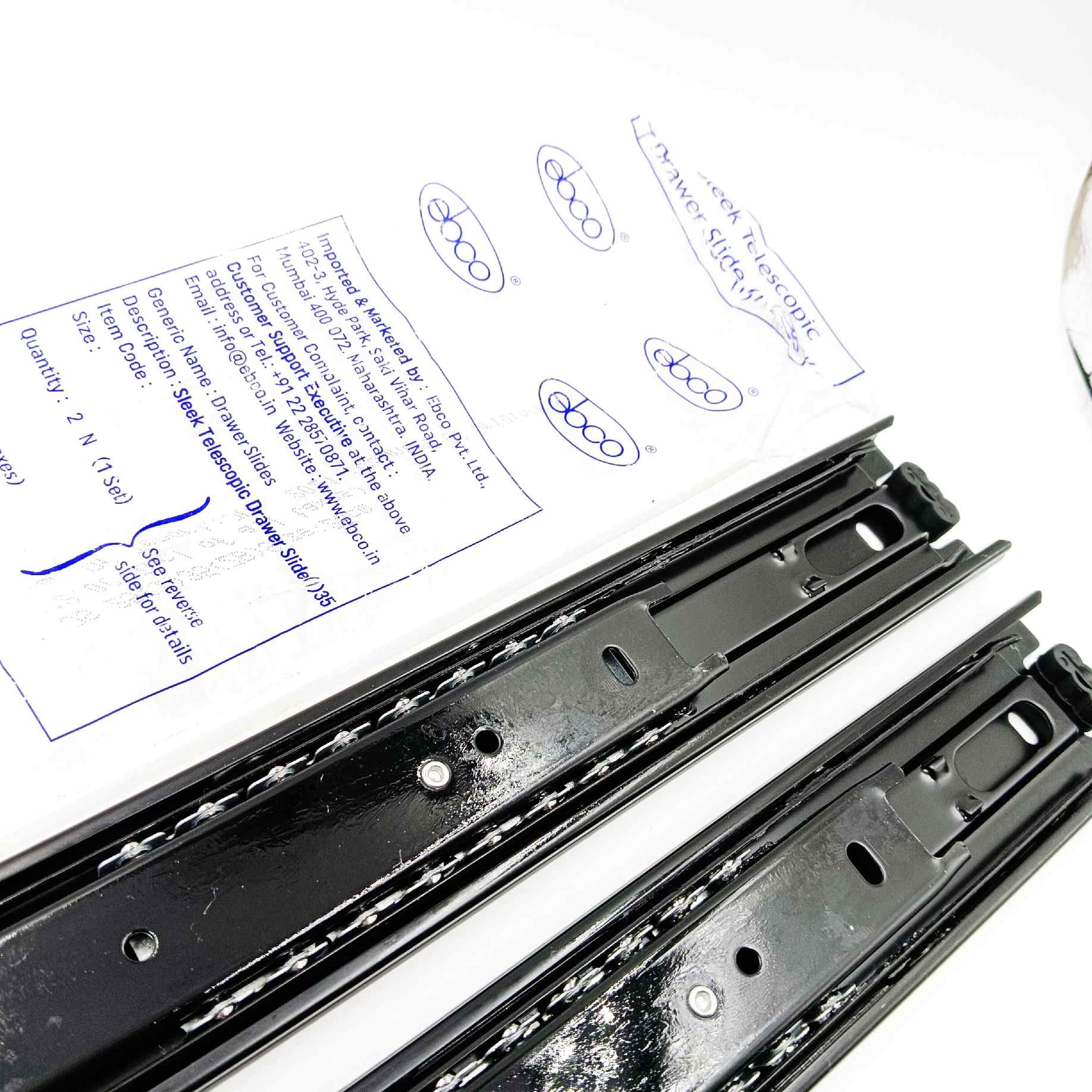 Ebco Telescopic channel 35kg capacity drawer channel black heavy ball bearing 10",12",14",16",18",20",22",24" (1413)