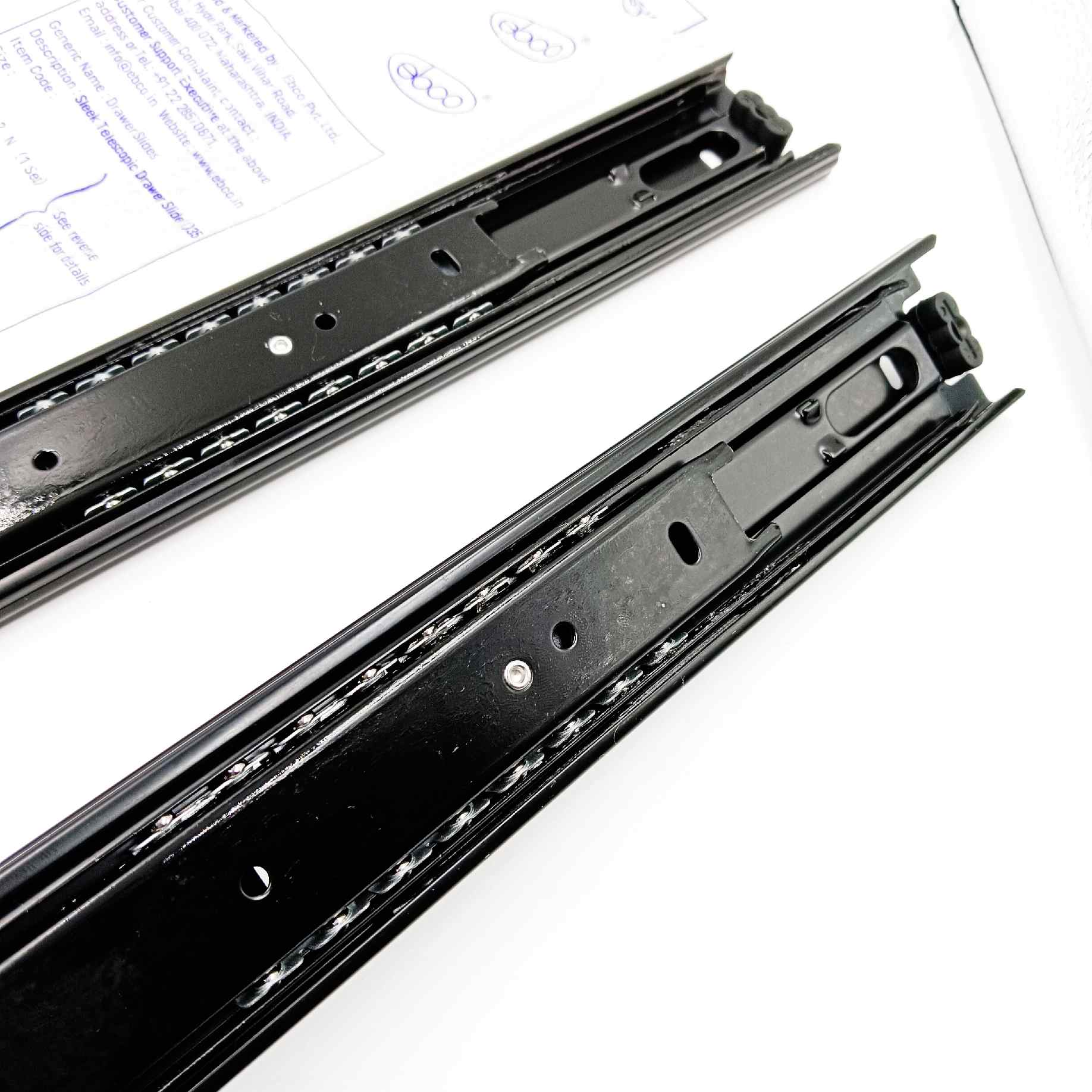 Ebco Telescopic channel 35kg capacity drawer channel black heavy ball bearing 10",12",14",16",18",20",22",24" (1413)