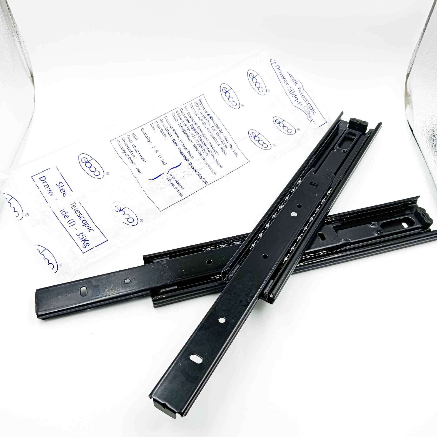 Ebco Telescopic channel 35kg capacity drawer channel black heavy ball bearing 10",12",14",16",18",20",22",24" (1413)