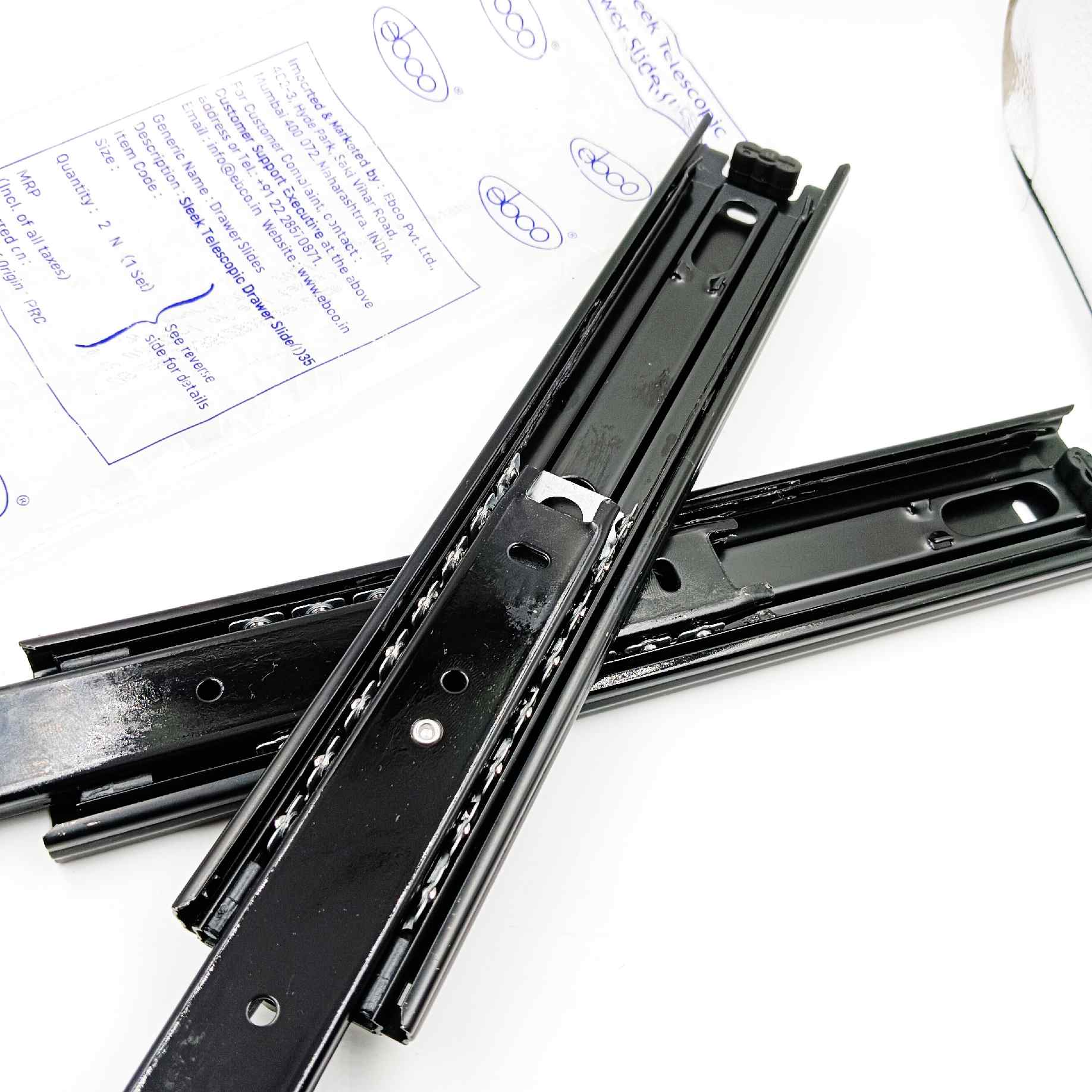 Ebco Telescopic channel 35kg capacity drawer channel black heavy ball bearing 10",12",14",16",18",20",22",24" (1413)