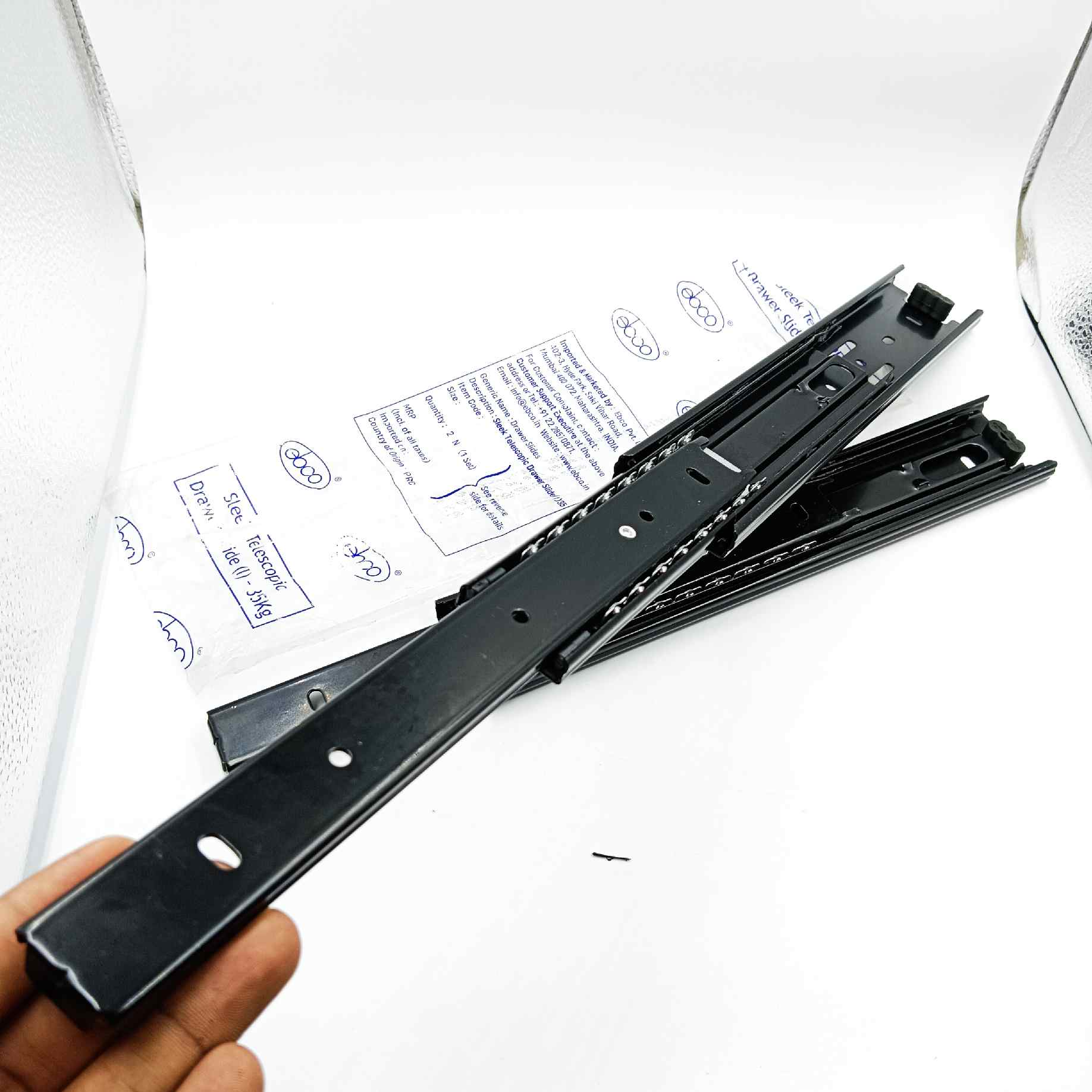 Ebco Telescopic channel 35kg capacity drawer channel black heavy ball bearing 10",12",14",16",18",20",22",24" (1413)