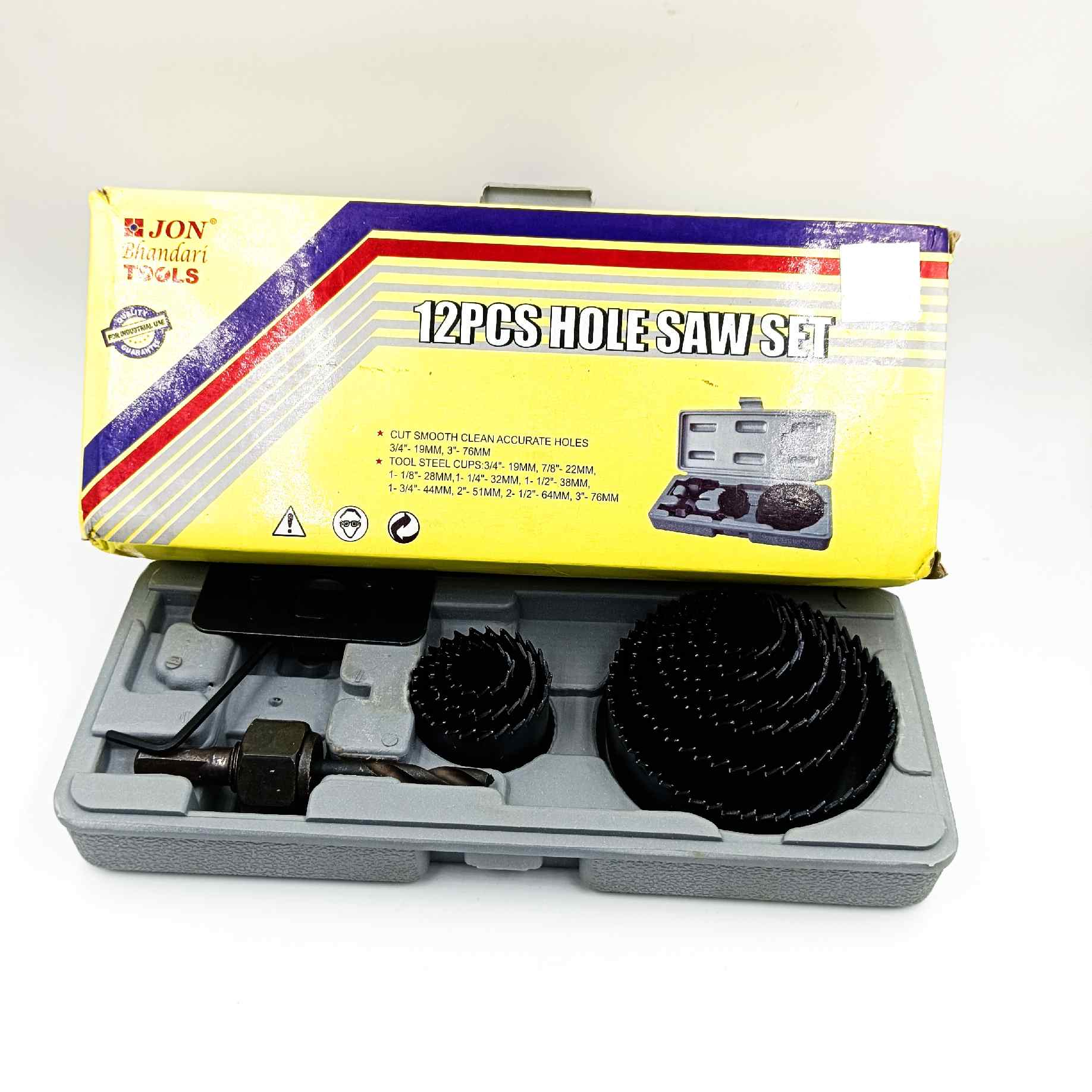 Wood holesaw bit set of 12pcs jon bhanday tools for wood,plastic etc black all size 19mm to 76mm black (1467)