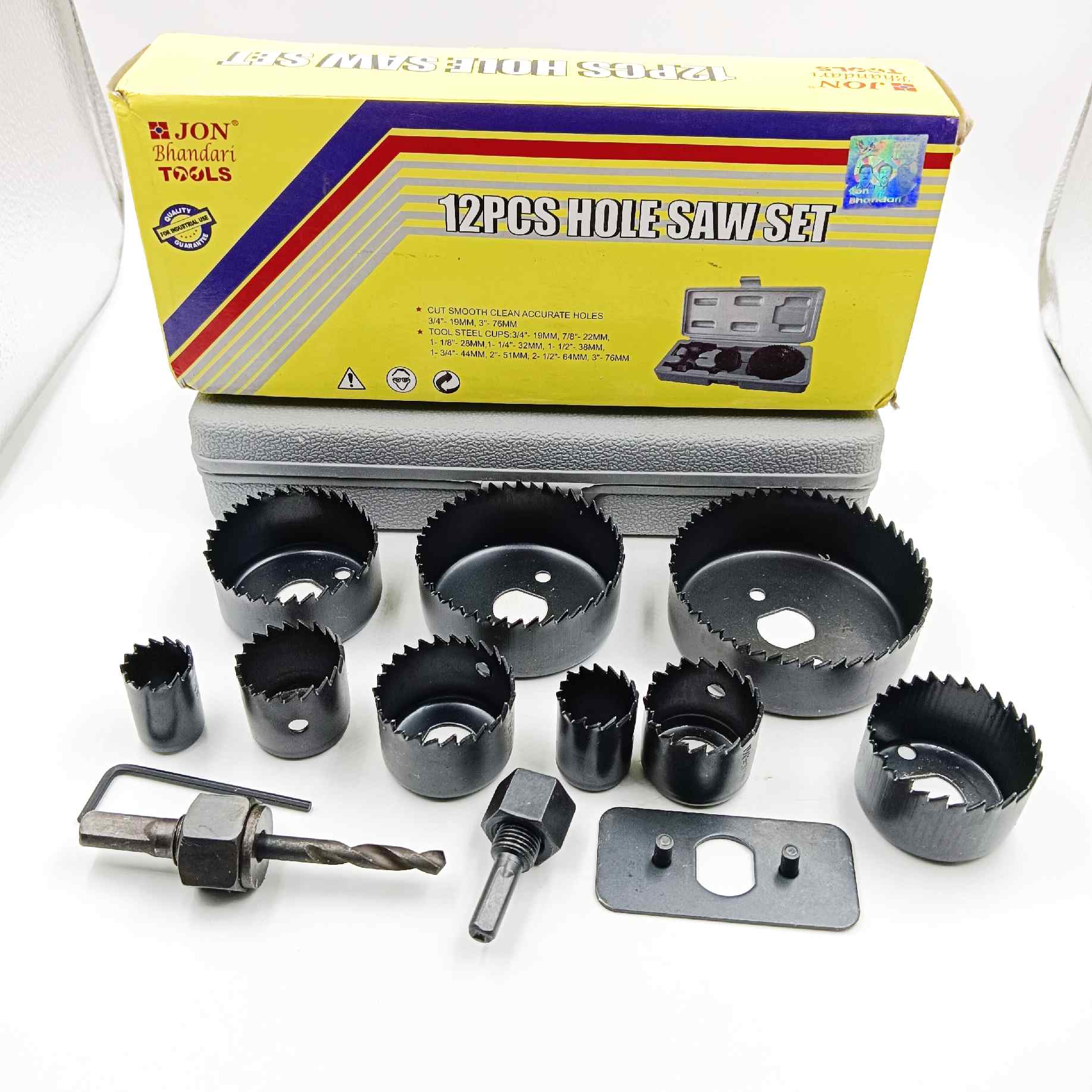 Wood holesaw bit set of 12pcs jon bhanday tools for wood,plastic etc black all size 19mm to 76mm black (1467)