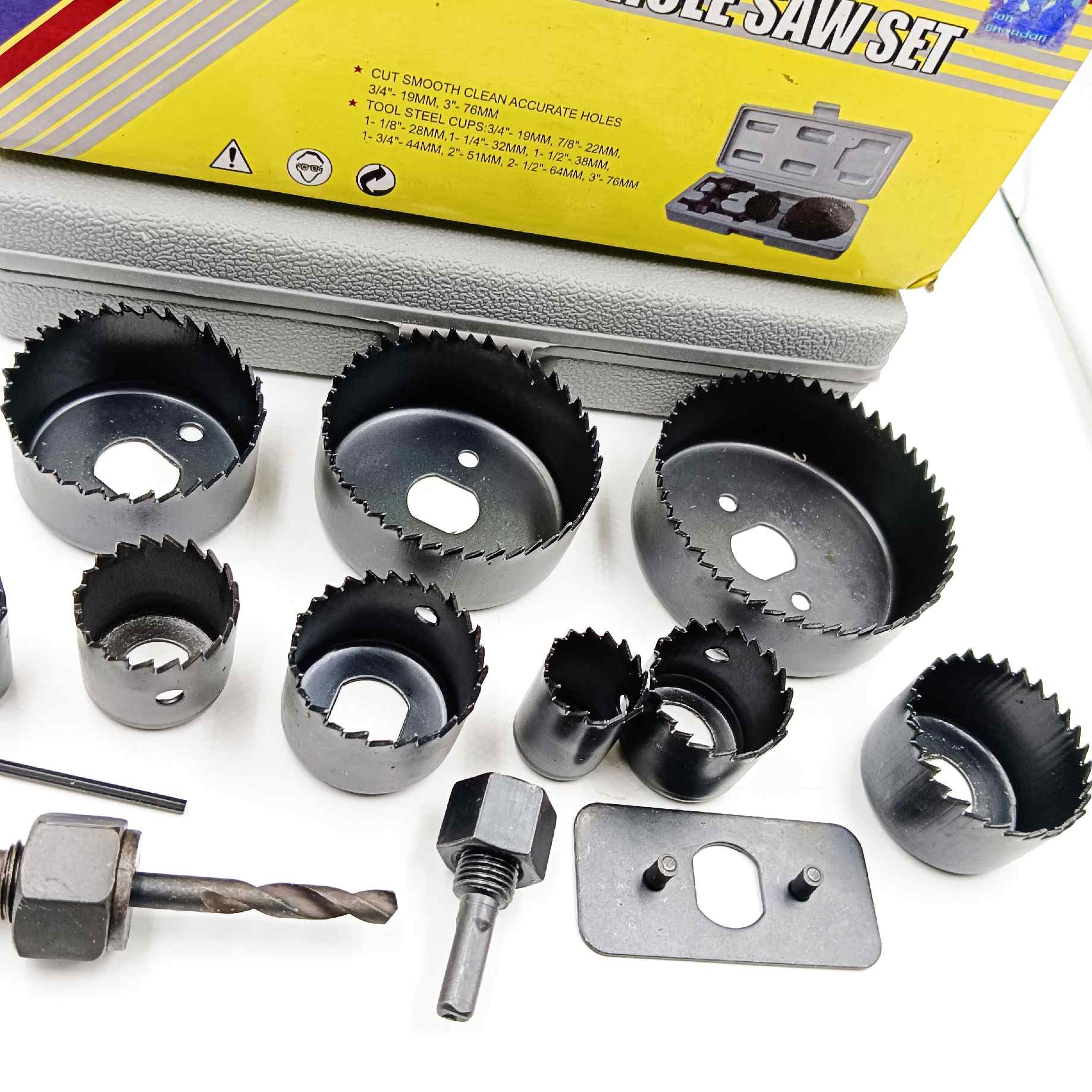 Wood holesaw bit set of 12pcs jon bhanday tools for wood,plastic etc black all size 19mm to 76mm black (1467)