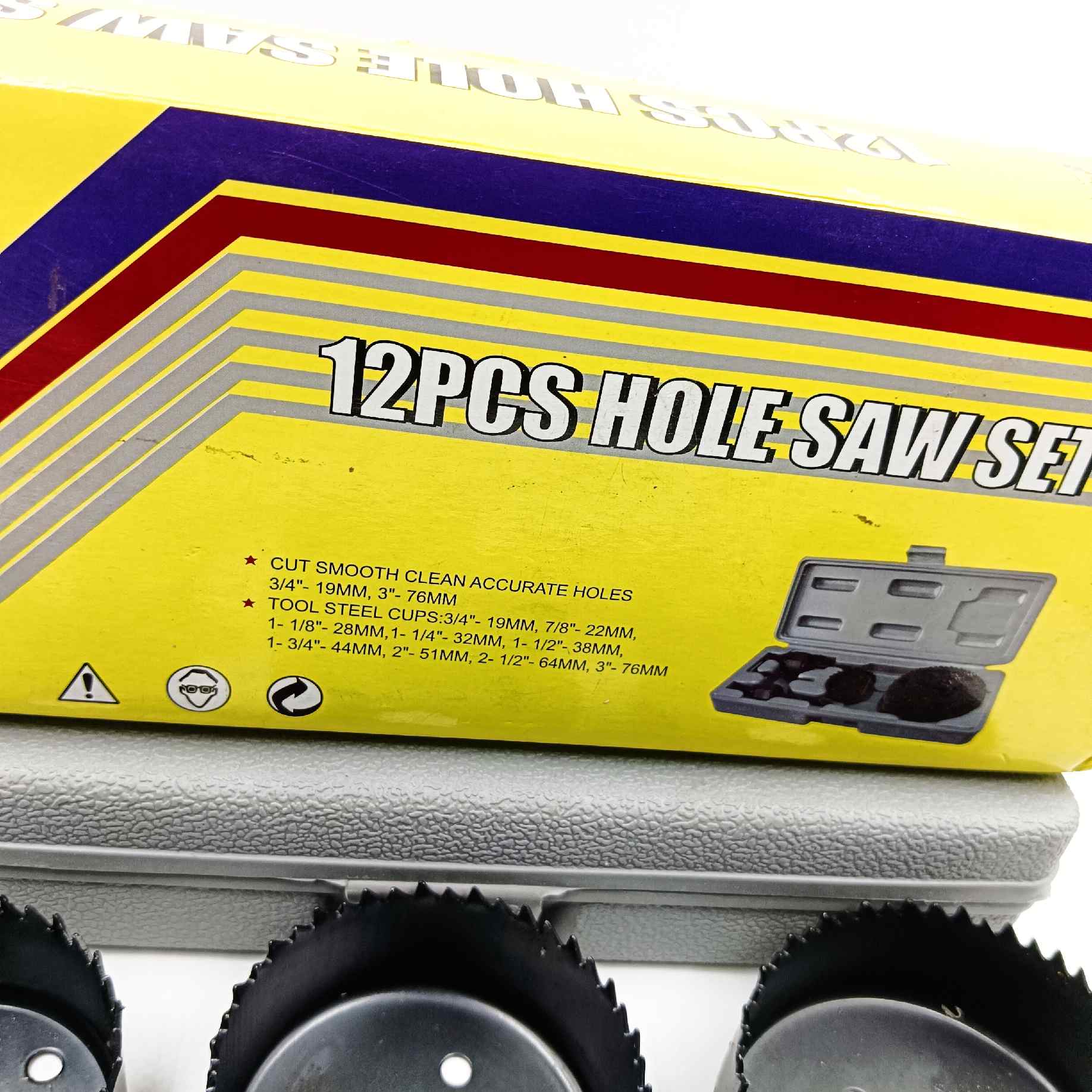 Wood holesaw bit set of 12pcs jon bhanday tools for wood,plastic etc black all size 19mm to 76mm black (1467)