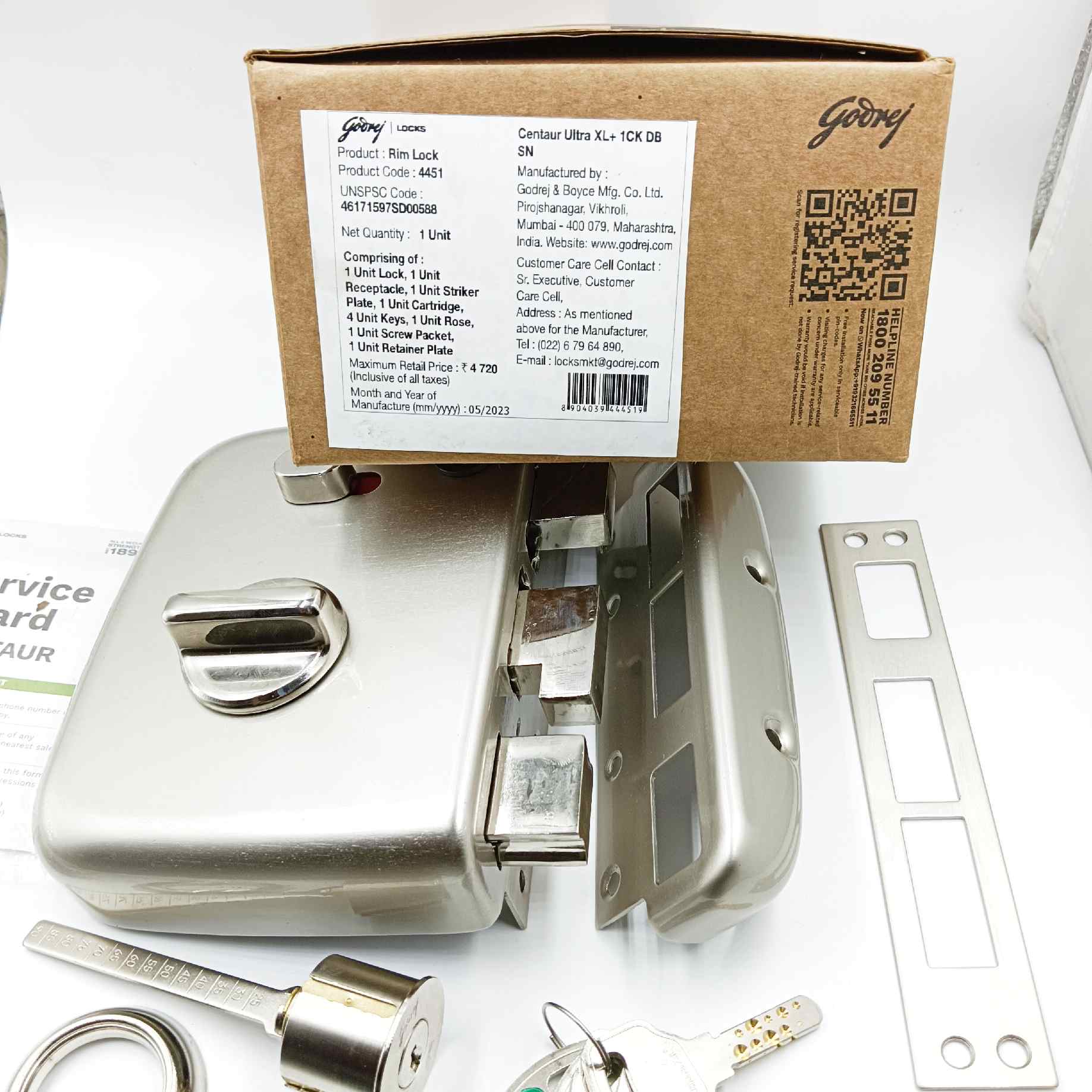 Godrej maindoor lock 4451 centaur for double doors 5 years warranty satin finish free installation (1542)