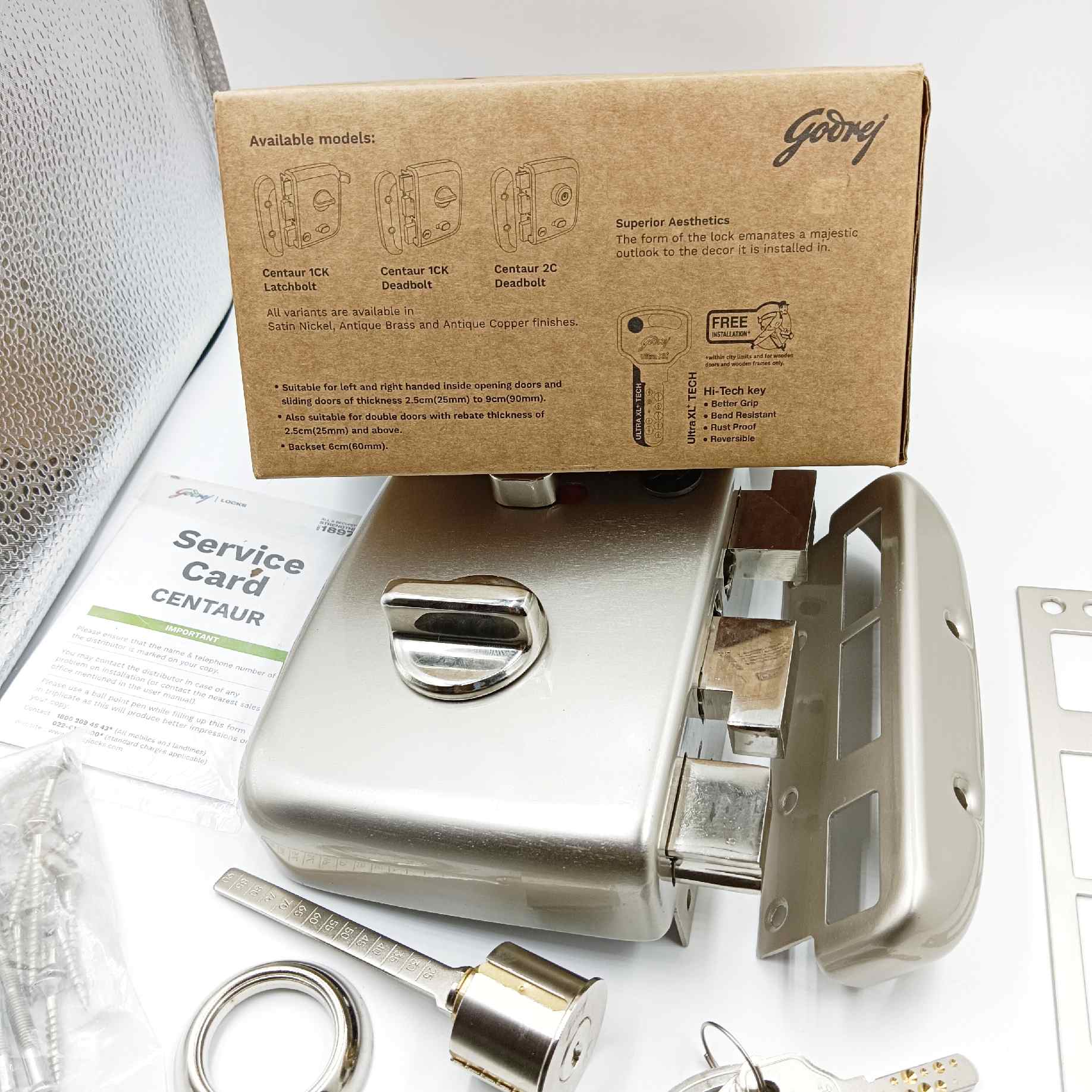 Godrej maindoor lock 4451 centaur for double doors 5 years warranty satin finish free installation (1542)