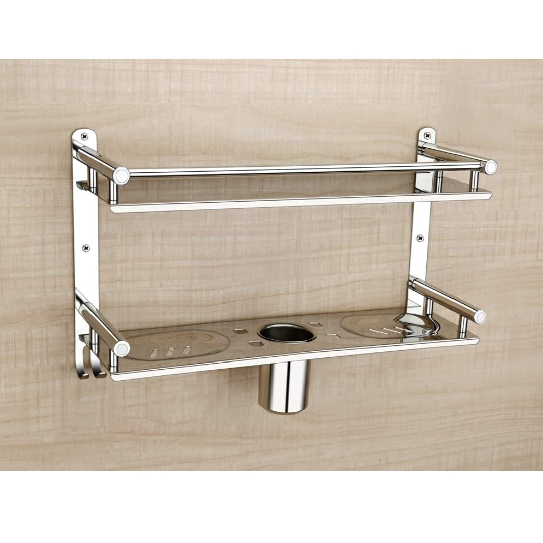 Stainless Steel 2 Layer Wall Mounted Bathroom Rack and Shelf Bathroom Storage Racks and Shelves Washroom Basin Double Soap Dish and Tumbler Holder Soap Holder Bathroom Accessories (1575)