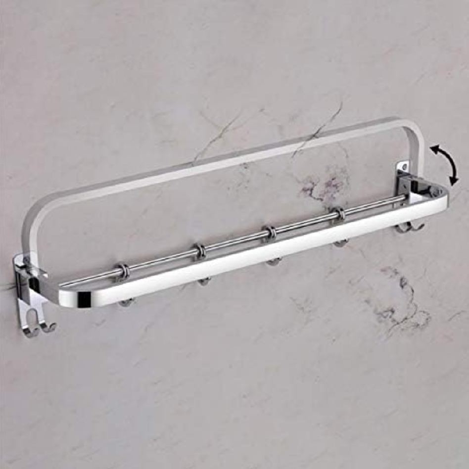 Folding towel rod with hooks for bathroom stainless steel 18",24" heavy (1585)