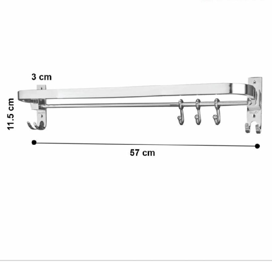 Folding towel rod with hooks for bathroom stainless steel 18",24" heavy (1585)