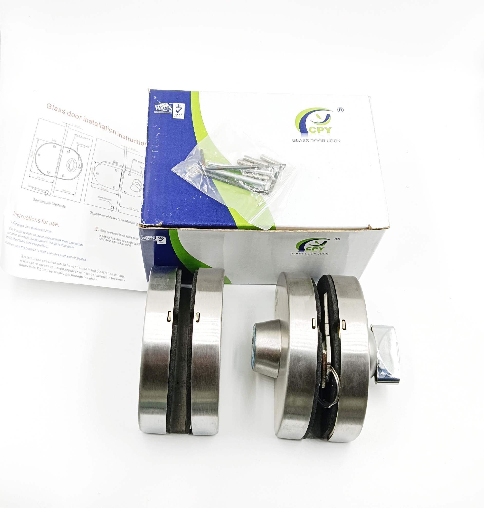 Glass door lock double glass to glass 12mm glass key and knob 318 (1619)