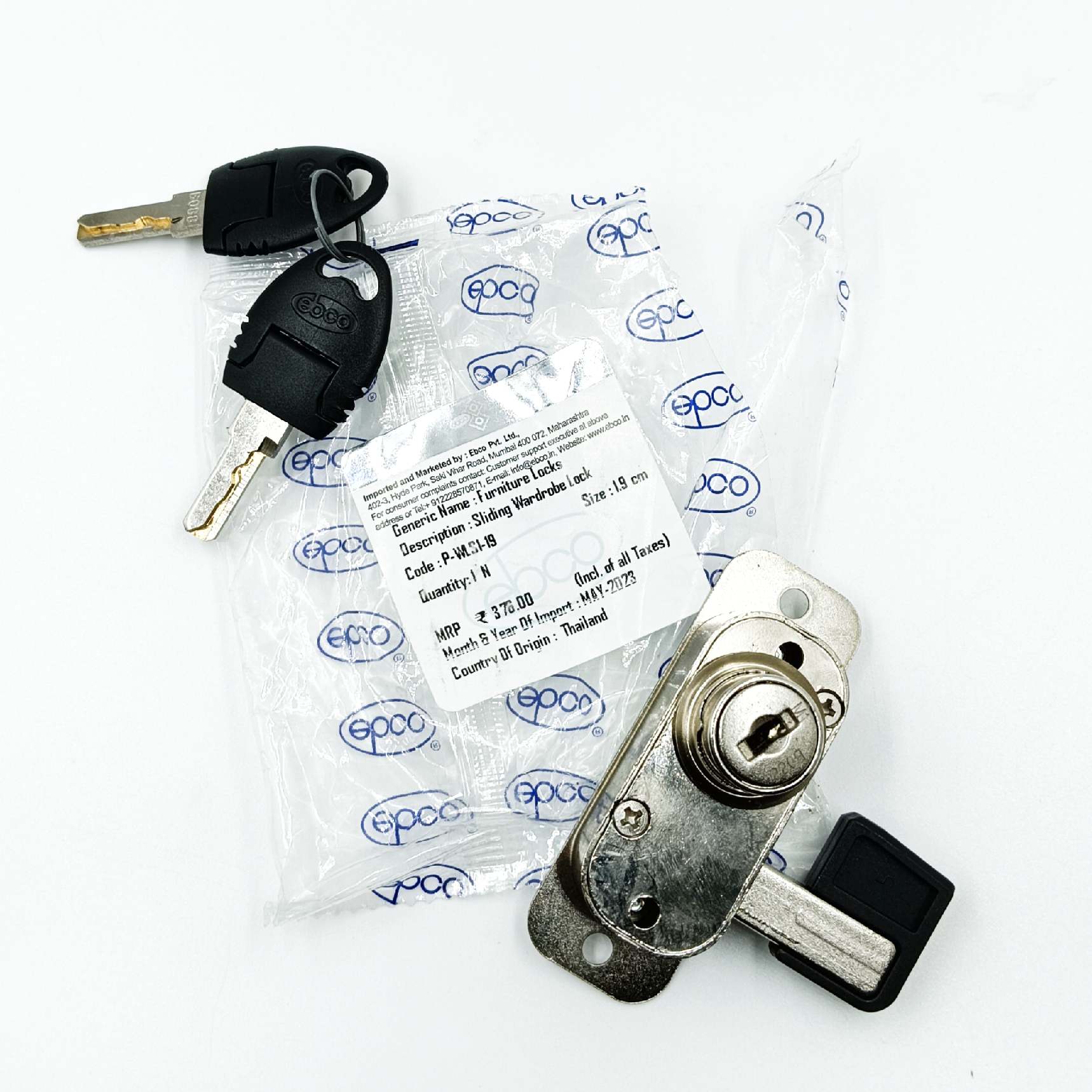 Sliding wardrobe lock Ebco flap lock P-WLS1-19 double door sliding lock 19mm (1621)