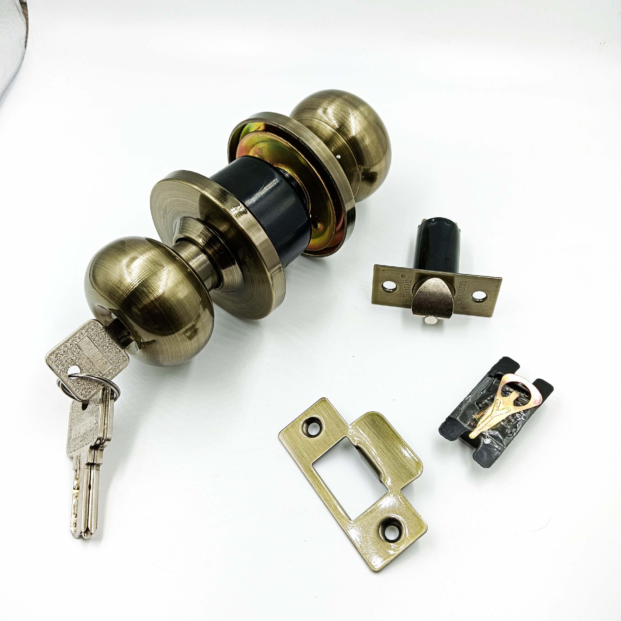 Cylindrical lock keyed Antique finish for bedroom (with key) (60mm latch) (1637)