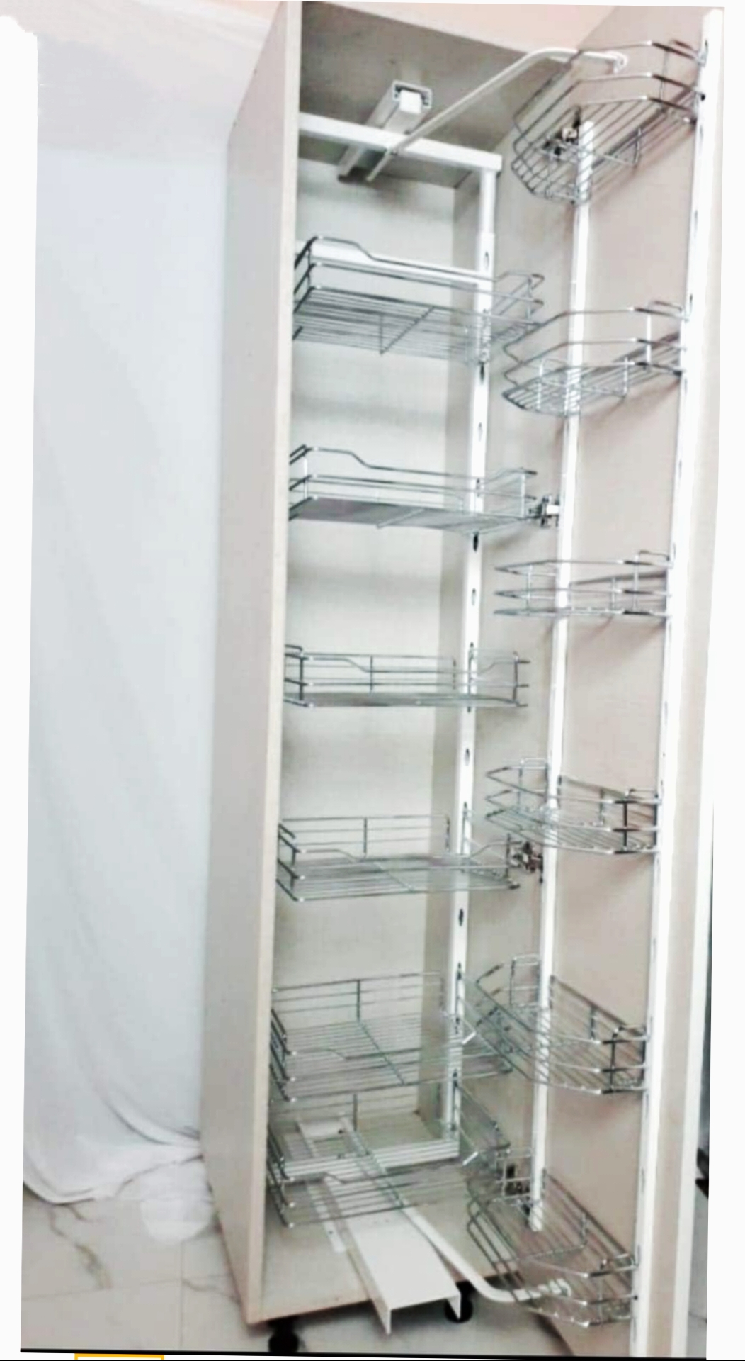 Pantry Unit Storage System steel wired 6ft (Cabinet Width 450mm 12 Baskets) MH groove premium 5 years warrenty(Stainless Steel) soft close(1700)