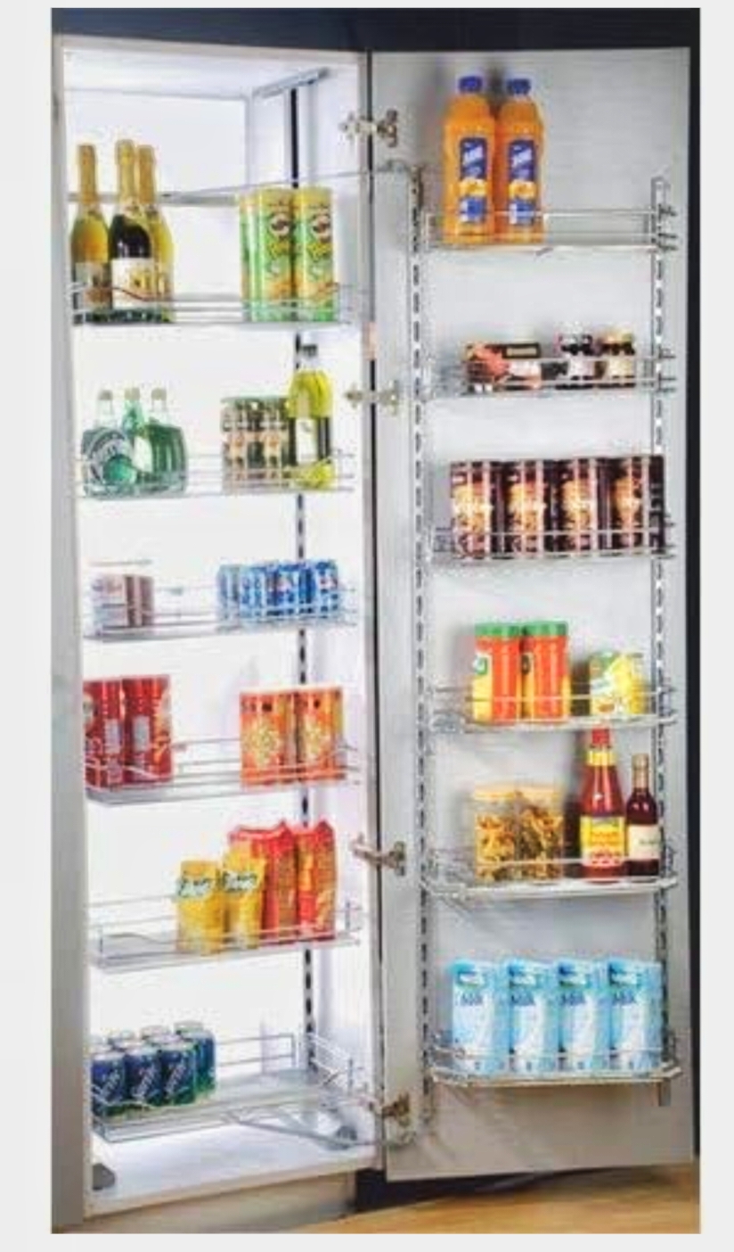 Pantry Unit Storage System steel wired 6ft (Cabinet Width 450mm 12 Baskets) MH groove premium 5 years warrenty(Stainless Steel) soft close(1700)