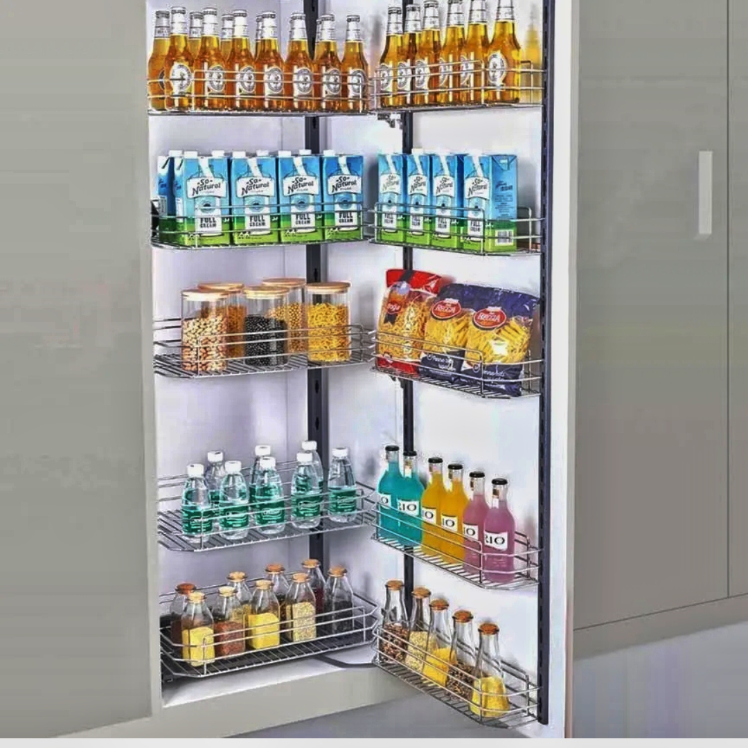 Pantry Unit Storage System steel wired 6ft (Cabinet Width 450mm 12 Baskets) MH groove premium 5 years warrenty(Stainless Steel) soft close(1700)