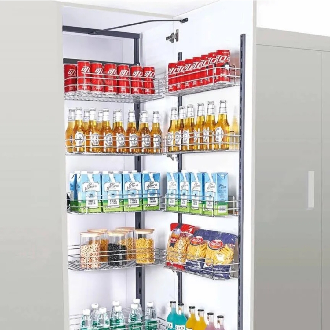 Pantry Unit Storage System steel wired 6ft (Cabinet Width 450mm 12 Baskets) MH groove premium 5 years warrenty(Stainless Steel) soft close(1700)