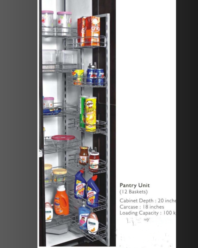 Pantry Unit Storage System steel wired 6ft (Cabinet Width 450mm 12 Baskets) MH groove premium 5 years warrenty(Stainless Steel) soft close(1700)