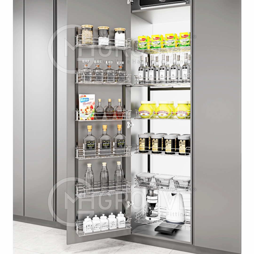 Pantry Unit Storage System steel wired 6ft (Cabinet Width 450mm 12 Baskets) MH groove premium 5 years warrenty(Stainless Steel) soft close(1700)