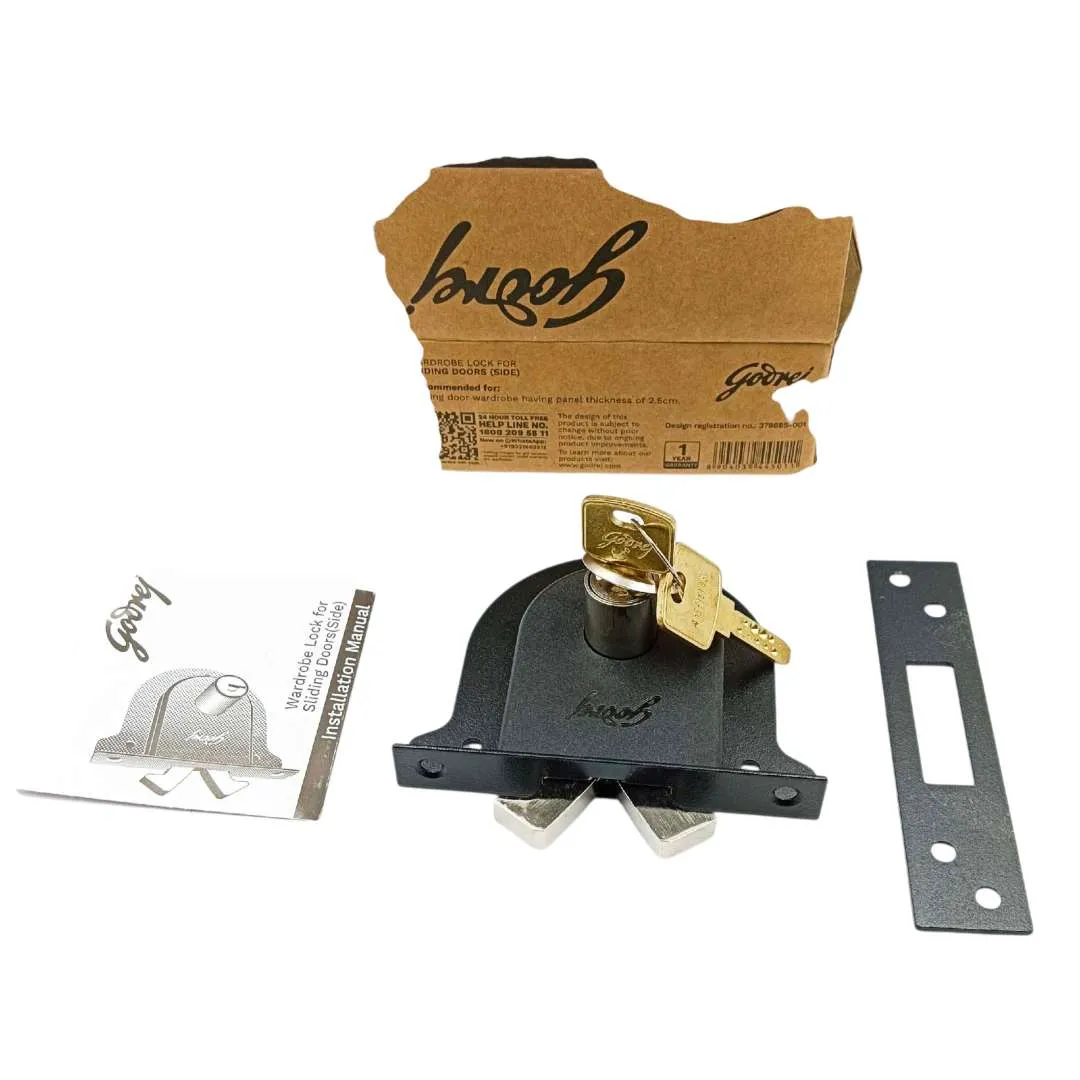 Godrej Sliding Wardrobe Side Lock 4501- Matt Black Finish, Duo Cylinder Technology for 25mm Doors 1 year warrenty (1636)