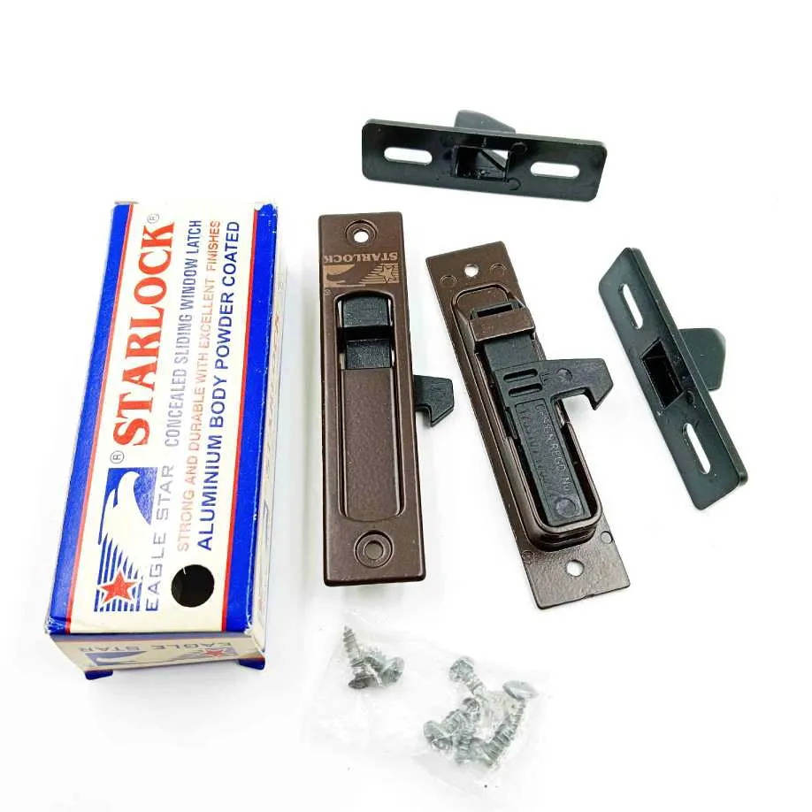 Starlock Aluminium Sliding Window Concealed Lock | set of 2 Pcs (left and right) | Brown Powder Coated 4" (1387)