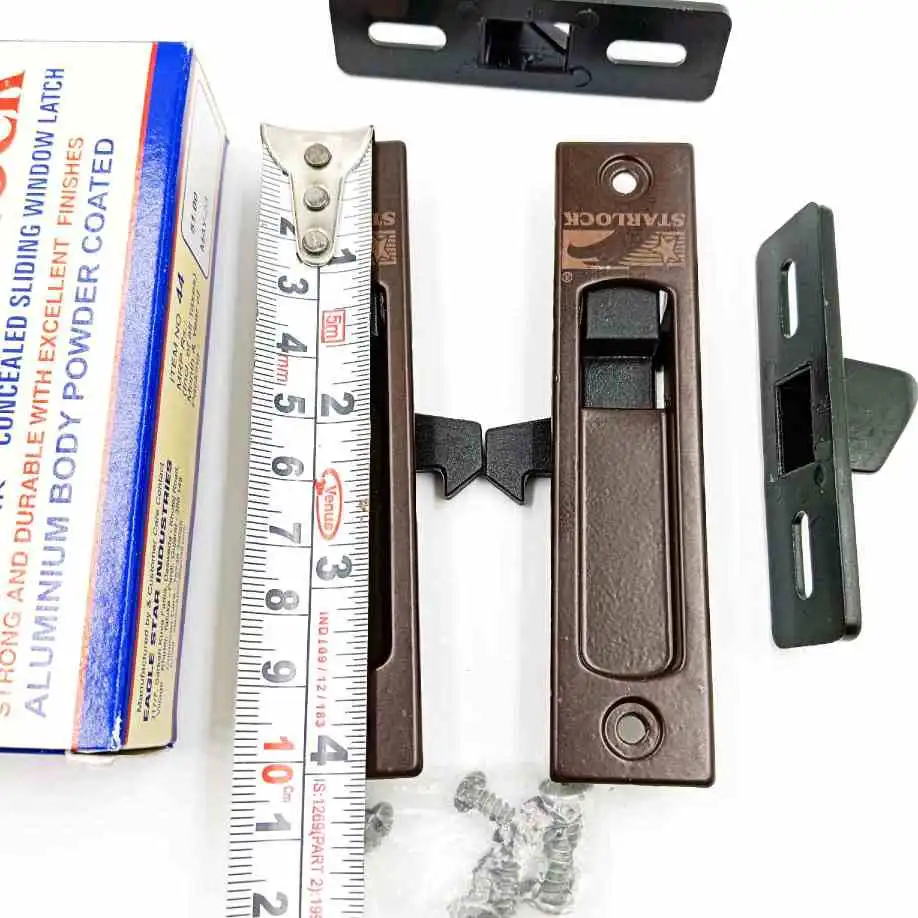 Starlock Aluminium Sliding Window Concealed Lock | set of 2 Pcs (left and right) | Brown Powder Coated 4" (1387)