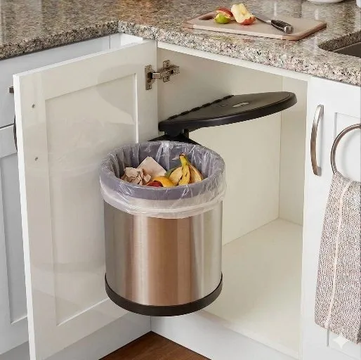 Auto Lid Dustbin 8 Ltr Stainless Steel Silver and Black Garbage Bin for Modular Kitchen Cabinets (2885)