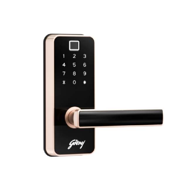 Godrej Digital mortise door lock CATUS TOUCH PRO 3 years warrenty 4206-rose gold finish access by fingerprint,pin code,key,password(1532)