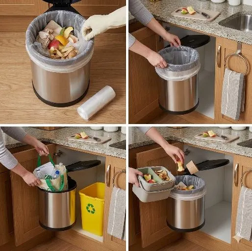 Auto Lid Dustbin 8 Ltr Stainless Steel Silver and Black Garbage Bin for Modular Kitchen Cabinets (2885)