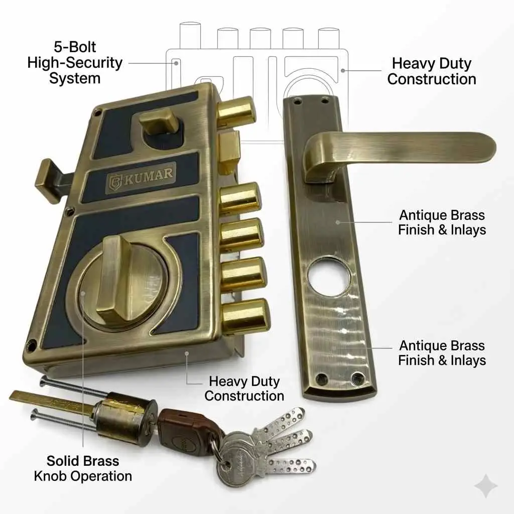 Boss Maindoor Lock With Mortise Handle Ultra Titan Bolt Antique Finish UTLH7511AB(left) and UTRH7511AB(right) 15 years warrenty (1034)