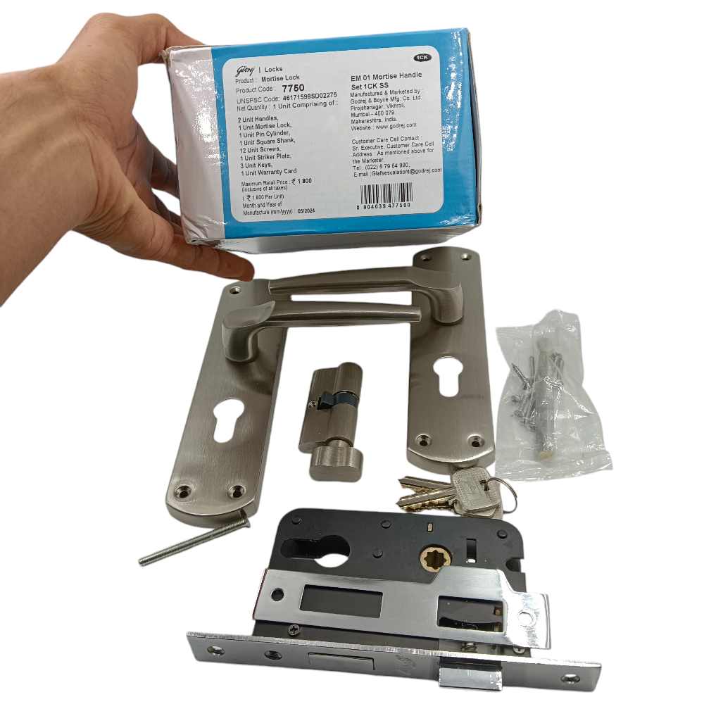 Godrej cylindrical Mortise lock 7750 satin finish door handle with lock set  175mm 1 years warrenty ultra key (2320)