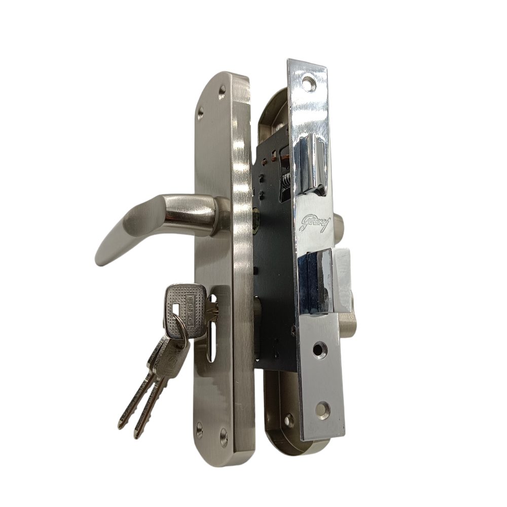 Godrej cylindrical Mortise lock 7750 satin finish door handle with lock set  175mm 1 years warrenty ultra key (2320)