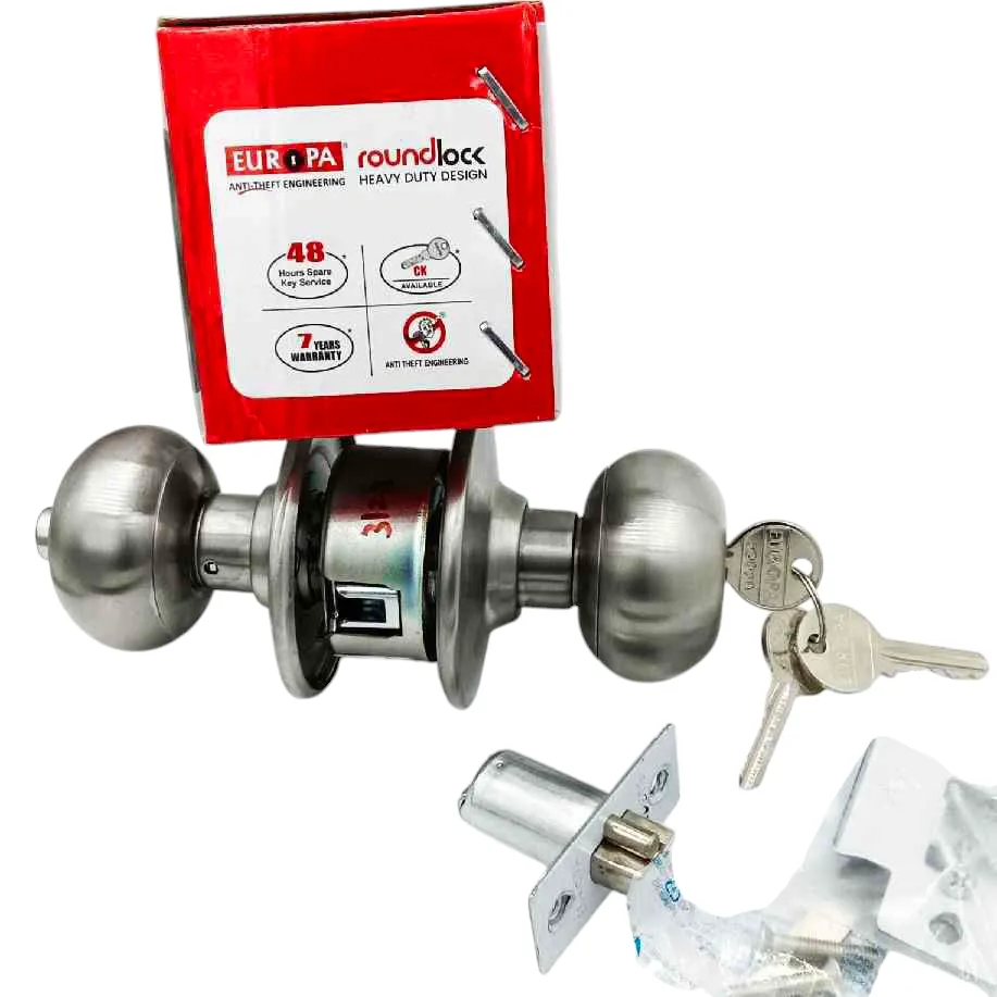 Europa Cylindrical lock R150SS steel finish for bedroom 7 years warenty (1030)