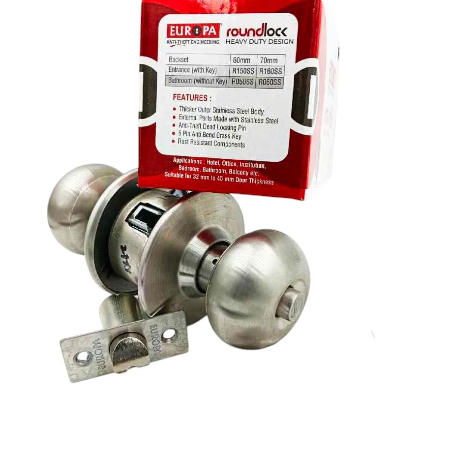 Cylindrical lock Europa R050SS steel finish for bathroom door 7 years warrenty(1032)