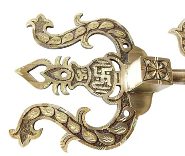 Manichitra aldrop with Trishul head brass antique with lock 14" long and 16mm rod thickness diamond cut model maindoor lock (1187)