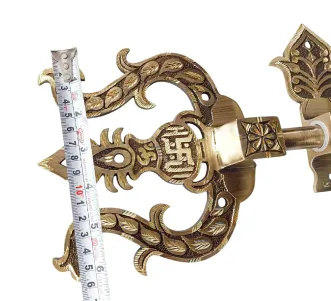 Manichitra aldrop with Trishul head brass antique with lock 14" long and 16mm rod thickness diamond cut model maindoor lock (1187)