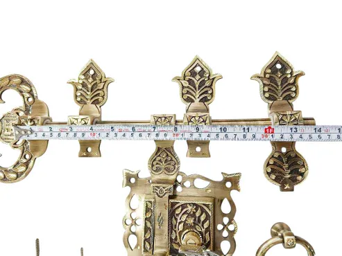Manichitra aldrop with Trishul head brass antique with lock 14" long and 16mm rod thickness diamond cut model maindoor lock (1187)