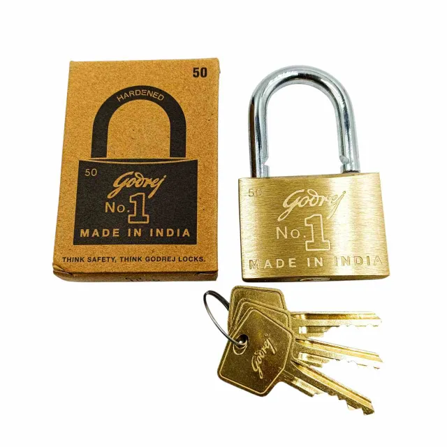 Godrej padlock solid brass 2775 1years warrenty 3keys press type (1382)
